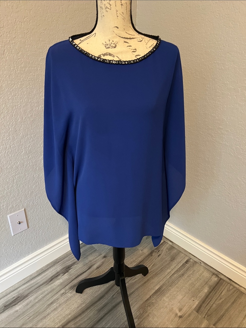Michael Kors Cobalt Blue Beaded Neck Blouse